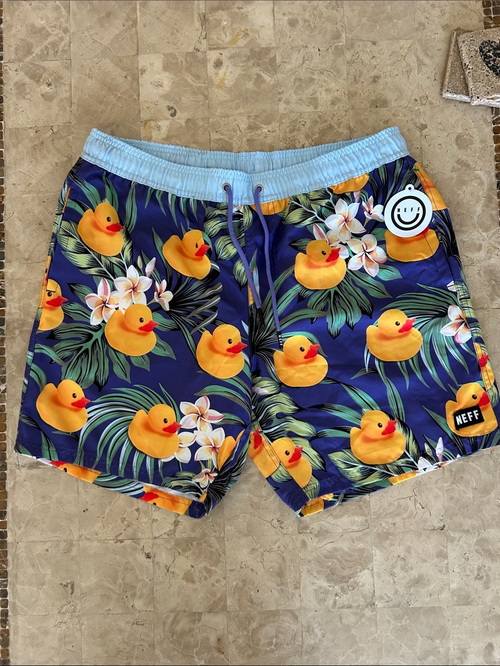 NWT NEFF men's Tropical Rubber Duck Drawstring Trunks Swim/ Shorts Mens Size XL‎